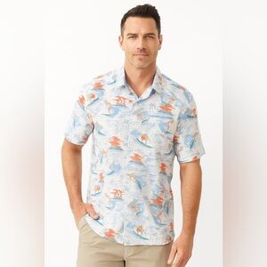 Tommy Bahama Shirt White Surfer Print Beach Button Up Short Sleeve Mens Medium
